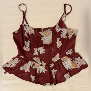 Free People April Printed Corset Top - Wine Floral Peplum Cami